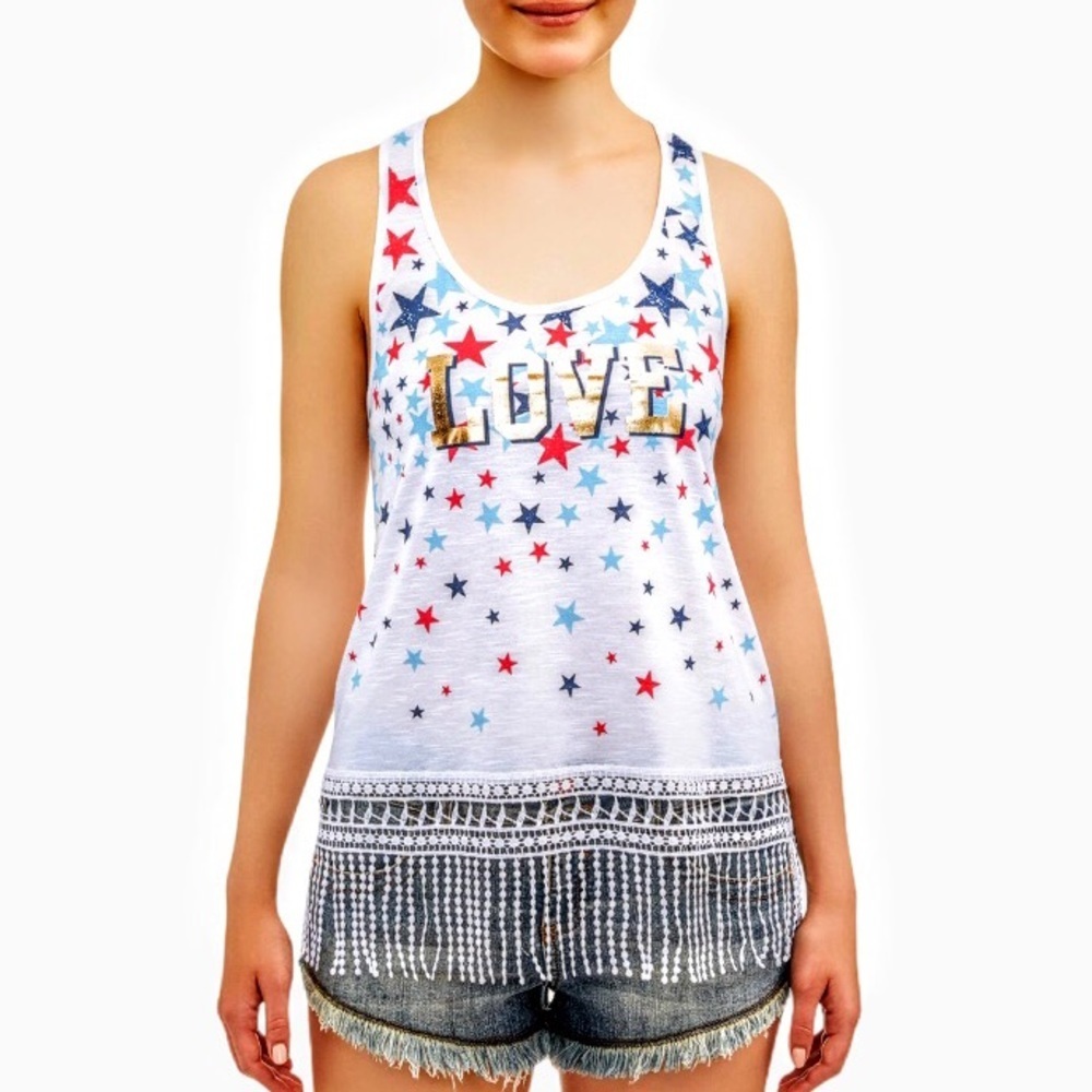 Juniors' 4th of July Fringe Graphic Tank Top 🇺🇸